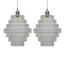 First Choice Lighting Set Of 2 Benson - 7 Tier Ribbed Glass Easy Fit Pendant Lightshades - thumbnail 1