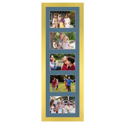 AK Frames 26X8 Gold Modern Multi Photo Frame With Pompadour Mount - Holds 5 Apertures (5X) 6X4 Photos - image 1