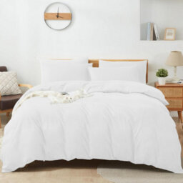 Aspire Homeware Plain Duvet Cover Set Soft Microfibre, White, Single (L)200Cm X (W)135Cm