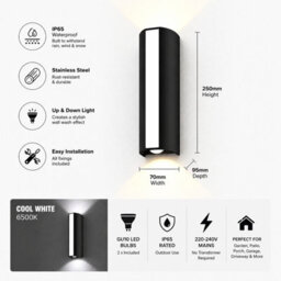 Shopnbits Black Outdoor Wall Light Up & Down 10W Ip66 Waterproof Led Wall Lamp Light Modern Garden Exterior Lighting - thumbnail 5
