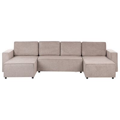 Beliani U-Shape Sofa Bed 4 Seater Vatne Fabric Taupe With Storage - image 1