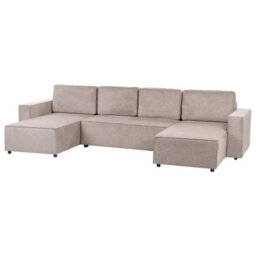 Beliani U-Shape Sofa Bed 4 Seater Vatne Fabric Taupe With Storage - thumbnail 4