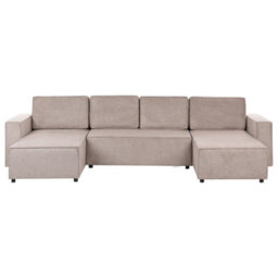 Beliani U-Shape Sofa Bed 4 Seater Vatne Fabric Taupe With Storage - thumbnail 1