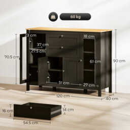 Homcom Modern Storage Cabinet With 4 Doors And 2 Drawers, Black Brown - thumbnail 3