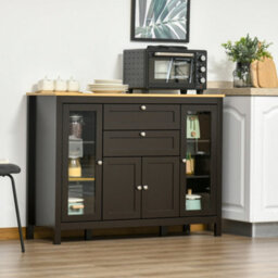 Homcom Modern Storage Cabinet With 4 Doors And 2 Drawers, Black Brown