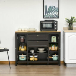Homcom Modern Storage Cabinet With 4 Doors And 2 Drawers, Black Brown - thumbnail 8