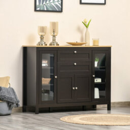 Homcom Modern Storage Cabinet With 4 Doors And 2 Drawers, Black Brown - thumbnail 9