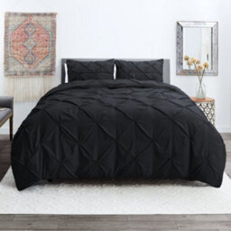 TheWhiteWater Limited Pintuck Duvet Cover Set + Matching Pillowcases, Hand Stitches Quilt Bedding Set - Black - thumbnail 2