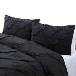 TheWhiteWater Limited Pintuck Duvet Cover Set + Matching Pillowcases, Hand Stitches Quilt Bedding Set - Black - thumbnail 4