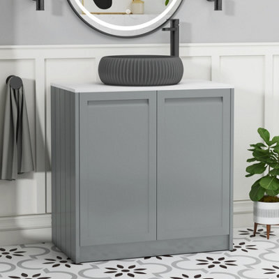 Royal Bathrooms Royal Bathroom Elmore 800mm Matt Pebble Grey Freestanding Countertop Bathroom Vanity Unit 2 Door With Milan Black Basin - image 1
