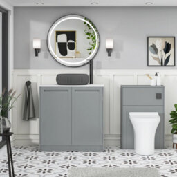 Royal Bathrooms Royal Bathroom Elmore 800mm Matt Pebble Grey Freestanding Countertop Bathroom Vanity Unit 2 Door With Milan Black Basin - thumbnail 5