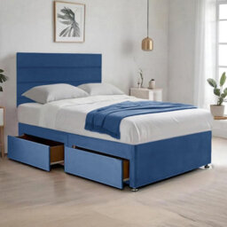 Blue Plush 4Ft6 Double Bed With 20 Inch Headboard With Mattress And 2Drawers - thumbnail 1