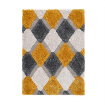 3D Shaggy Ochre Rug, Geometric Optical/(3D) Rug, Modern Shaggy Sparkle Rug For Bedroom, & Dining Room-60Cm X 110Cm - image 1