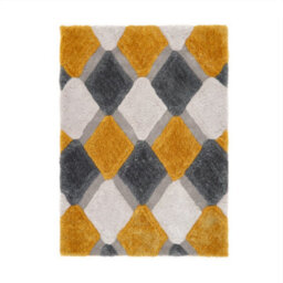 3D Shaggy Ochre Rug, Geometric Optical/(3D) Rug, Modern Shaggy Sparkle Rug For Bedroom, & Dining Room-60Cm X 110Cm - thumbnail 2