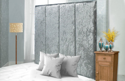 "Slumbre Stafford Crushed Velvet 4Ft Small Double 36"" Headboard - Silver"