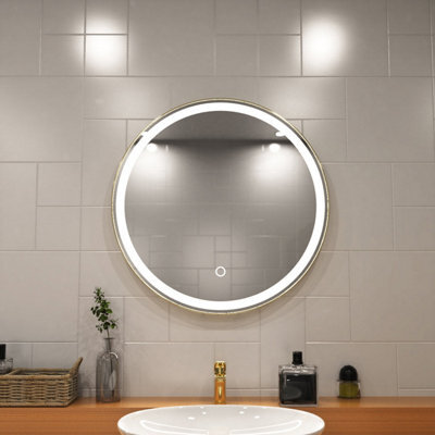 Simple Lighting Aurora 610mm Round Led Bathroom Mirror, Brushed Titanium Gold Frame