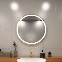 Simple Lighting Aurora 610mm Round Led Bathroom Mirror, Brushed Titanium Gold Frame