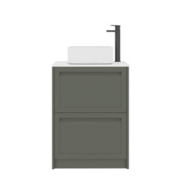 Royal Bathrooms Royal Bathroom Elmore 600mm Matt Green Freestanding Bathroom Vanity Unit 2 Drawer Plain White Worktop With Elena Basin - thumbnail 7