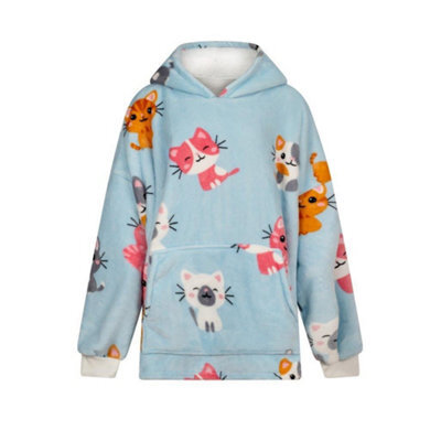 Urban Unique Kitties Sherpa Fleece Hoodie Blanket/throw Blue Oversized - image 1