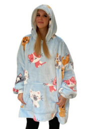 Urban Unique Kitties Sherpa Fleece Hoodie Blanket/throw Blue Oversized - thumbnail 3
