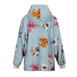 Urban Unique Kitties Sherpa Fleece Hoodie Blanket/throw Blue Oversized - thumbnail 2