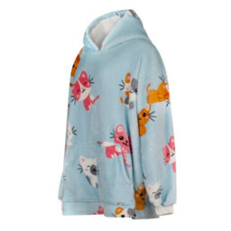 Urban Unique Kitties Sherpa Fleece Hoodie Blanket/throw Blue Oversized - thumbnail 5
