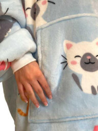 Urban Unique Kitties Sherpa Fleece Hoodie Blanket/throw Blue Oversized - thumbnail 4