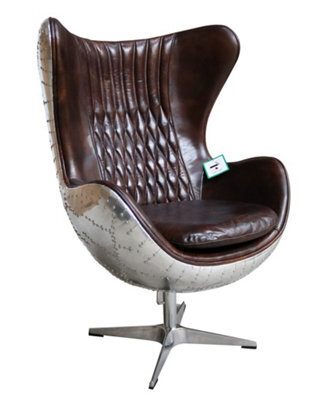 Aviator Aviation Swivel Egg Armchair Aluminium Vintage T Brown Distressed Leather - image 1