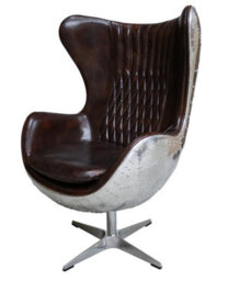 Aviator Aviation Swivel Egg Armchair Aluminium Vintage T Brown Distressed Leather - thumbnail 3
