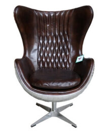 Aviator Aviation Swivel Egg Armchair Aluminium Vintage T Brown Distressed Leather - thumbnail 2