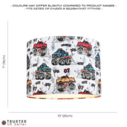 Happy Homewares Modern And Colourful Monster Trucks Kids Cotton Fabric Drum Lamp Shade - 25Cm - thumbnail 6