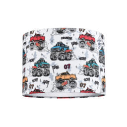 Happy Homewares Modern And Colourful Monster Trucks Kids Cotton Fabric Drum Lamp Shade - 25Cm - thumbnail 1