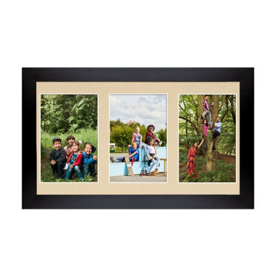 AK Frames 40X20Cm Matte Black Modern Multi Photo Frame With Ivory Mount - Holds 3 Apertures (3X) 6X4 Photos - image 1