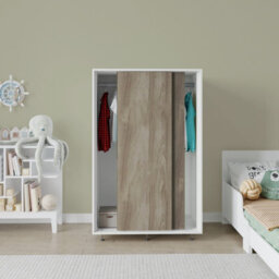 Urbn-Living Urbnliving 240Cm Height White Carcass With 2 Sliding Oak Doors Wardrobe Bedroom Storage Closet Hanging Rail Cupboard Unit - thumbnail 4