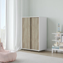 Urbn-Living Urbnliving 240Cm Height White Carcass With 2 Sliding Oak Doors Wardrobe Bedroom Storage Closet Hanging Rail Cupboard Unit - thumbnail 3