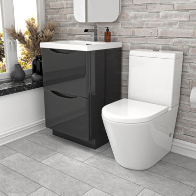 Nes Home Dark Grey 500mm Basin Vanity Unit And Rimless Close Coupled Toilet - image 1