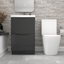 Nes Home Dark Grey 500mm Basin Vanity Unit And Rimless Close Coupled Toilet - thumbnail 2