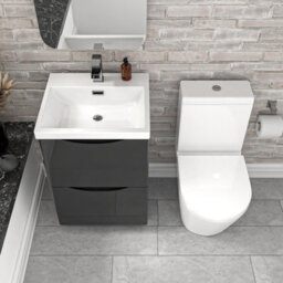 Nes Home Dark Grey 500mm Basin Vanity Unit And Rimless Close Coupled Toilet - thumbnail 3