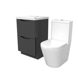 Nes Home Dark Grey 500mm Basin Vanity Unit And Rimless Close Coupled Toilet - thumbnail 5