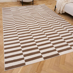 The Rugs Loft Taupe And Ivory Striped Living Room Area Rug And Runners Soft Pile - thumbnail 1