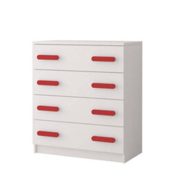 Arte White Chest Of Drawers H930mm W800mm D400mm - Red Handles For Bold Kids' Spaces