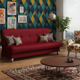 Enduro Xi Click Clack Sofa Bed Wooden Frame Foam Mattress Ideal For Living Room 195X90X85 Cm Red - thumbnail 3