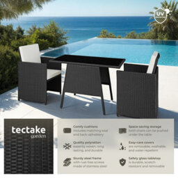 Tectake Garden Furniture Set Lausanne - 2 Chairs, 1 Table, Bistro Set, Weather Resistant - Black - thumbnail 2