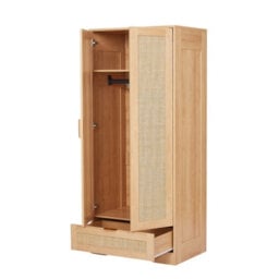 2-Door Rattan Wardrobe Closet With Drawer - Natrual - thumbnail 3