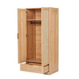 2-Door Rattan Wardrobe Closet With Drawer - Natrual - thumbnail 2