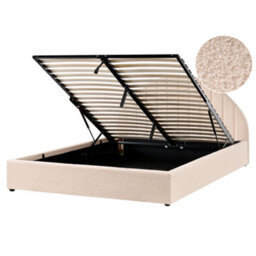 Beliani Ottoman Bed Chadenet Boucle Light Beige 160 X 200 Cm (Eu King Size) - thumbnail 1