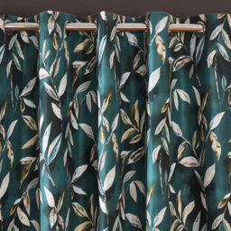 "Sundour Madrid Blackout Ready Made Leaves Eyelet Curtains Bottle Green 66X72""" - thumbnail 2