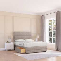 "Sloomy 3Ft Monaco Divan Bed Base Pebble Plush ,2 Drawers, 12"" Footboard & 26"" Struts Headboard - Single" - thumbnail 1