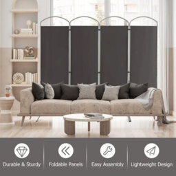 Gainoom 4 Panel Grey Room Divider 188Cm Folding Privacy Screen Portable Freestanding Divider - thumbnail 7