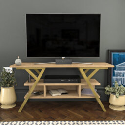 Decorotika Minerva Tv Stand Tv Unit For Tv's Up To 55 Inch Gold And Oak